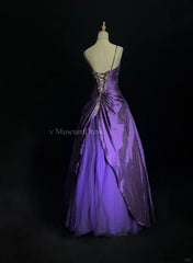 Vintage Prom Dresses 1960s Ball Gown Spaghetti Strap Purple With Beaded Cape Long Prom Gown N3120