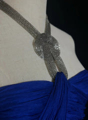 Vintage Prom Dresses A line Halter Royal Blue Chiffon With Beaded 90s Long Formal Gown N2903