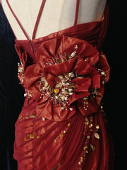 Beautiful Prom Dresses Mermaid Spaghetti Strap Burgundy With 3D Flowers Long Formal Evening Outfits N3660