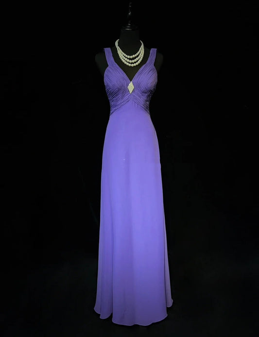 Vintage Prom Dresses A line V Neckline Purple Chiffon 80s Long Formal Evening Outfits N3887