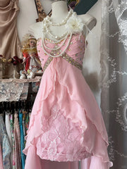 Classy Prom Dresses High Low Sweetheart Pink Chiffon With Layers Long Formal Evening Outfits N3726