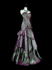 Vintage Mermaid Sweetheart Purple Taffeta 70s With Ruffles Long Prom Gown Party Wear Dresses N1846