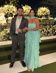 Elegant A line Strapless Blue Tiered Chiffon With Scarf Long Formal Fancy Evening Dress Dinner Outfits Classy Party Gowns AB2021