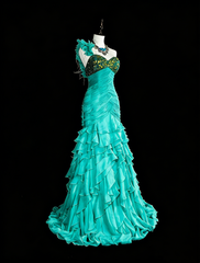 Vintage Mermaid One Shoulder Chiffon Green 70s With Pleated Beads Long Prom Gown Party Wear Dresses N1841