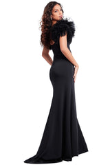 Jovani 37196 Fitted Long Formal Black Slit Evening Dress