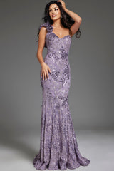 Jovani 37634  Long Fitted Floral Formal Prom Dress
