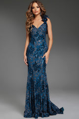 Jovani 37634  Long Fitted Floral Formal Prom Dress