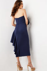 Jovani 38187 Short Mermaid Fit Ruffled Cocktail Midi Dress