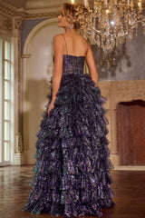 Jovani 39305 Formal Long Glitter Ball Gown Ruffled Prom Dress