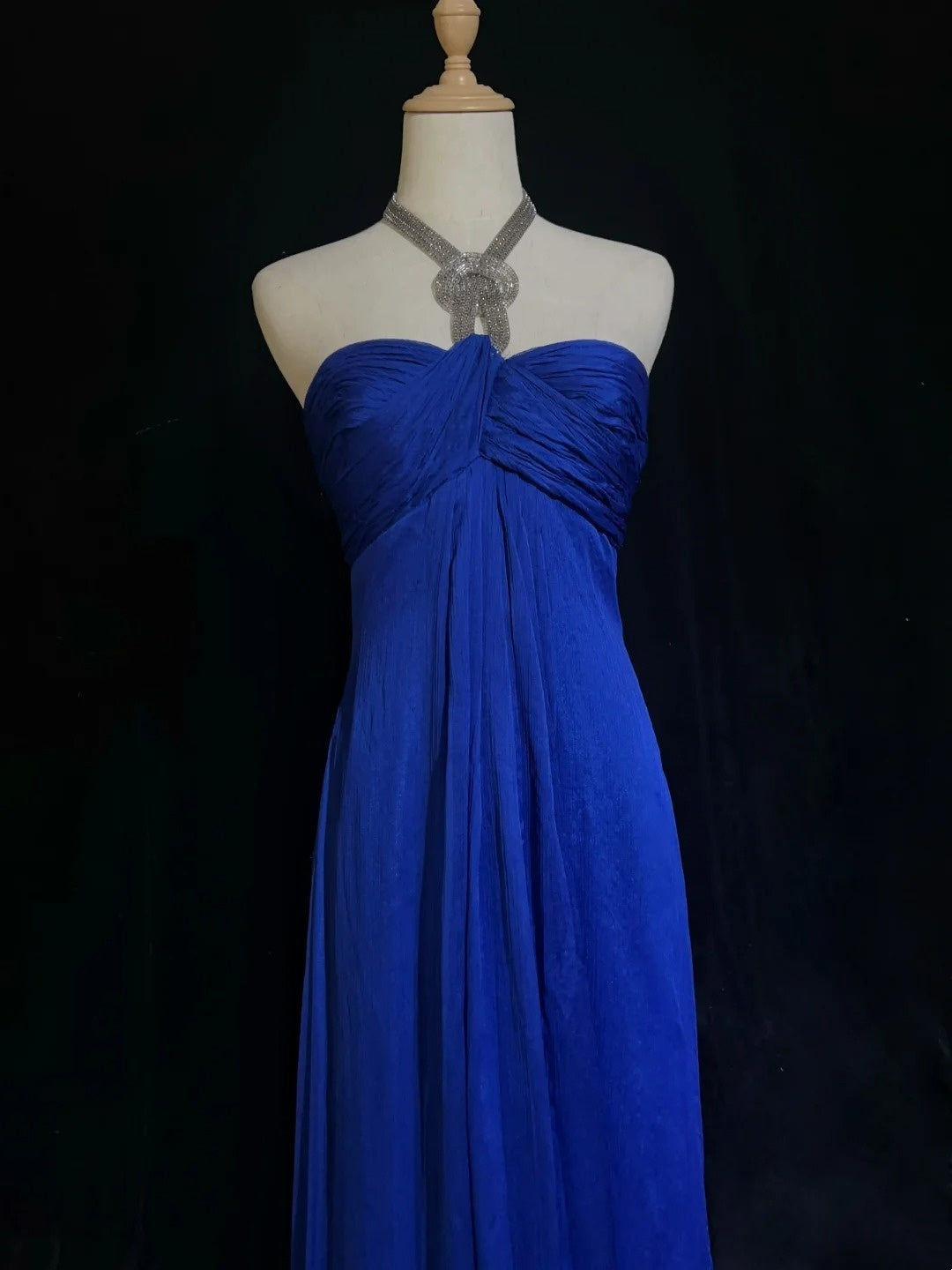 Vintage Prom Dresses A line Halter Royal Blue Chiffon With Beaded 90s Long Formal Gown N2903