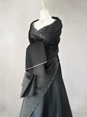Vintage 90s Prom Dresses Ball Gown V Neck Black With Silver Beading Long Prom Gown N3022