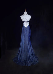 Vintage Prom Dresses 90s Mermaid One Shoulder Navy Blue Sequined Backless Long Evening Outfits N3140