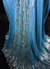 Vintage Prom Dresses Inspo Mermaid Straps Blue Sequined Long 1990s With Flower Formal Gowns N3355