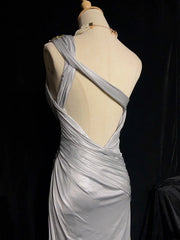 Beautiful Prom Dresses A line One Shoulder Silver Grey Long Formal Evening Outfits N3663
