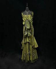 Vintage Mermaid 2000s Spaghetti Strap Olive Green Satin Formal Dress Long Prom Dresses N2575