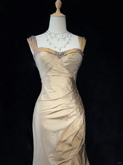 Vintage Prom Dresses Champagne Mermaid Sweetheart Taffeta Long Formal Evening Outfits N3859