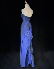 Vintage Prom Dresses 90s Mermaid Strapless Navy Blue Taffeta With Beading Long Semi Formal Evening Dress N3669