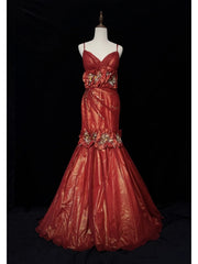 Beautiful Prom Dresses Mermaid Spaghetti Strap Burgundy With 3D Flowers Long Formal Evening Outfits N3660