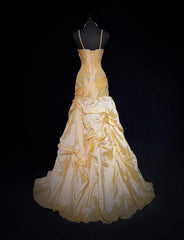 Elegant Prom Dresses Ball Gown Spaghetti Strap Yellow Taffeta With Pleated Long Formal Gown N2918