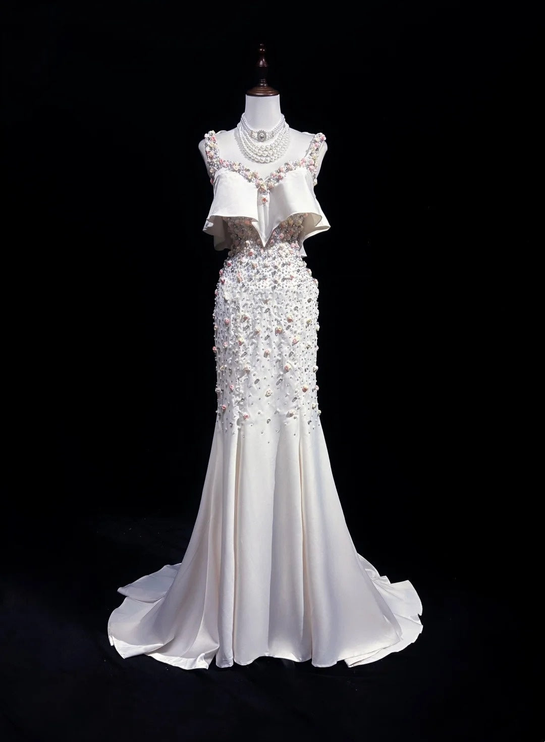 Beautiful Prom Dresses Mermaid Sweetheart White Chiffon With Flowers Long Evening Outfits N3386