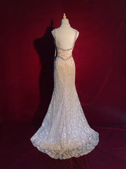 Vintage Prom Dresses 90s Mermaid V Neckline Champagne Lace Long Semi Formal Evening Outfits N3652