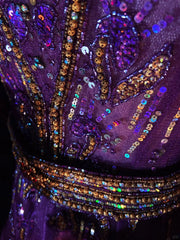 Modest Prom Dresses A line V Neckline Grape Tulle Sequined With Cape Long Evening Outfits N3447