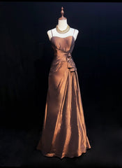 Vintage Prom Dresses Mermaid Spaghetti Strap Brown Satin 80s Long Formal Evening Outfits N3876
