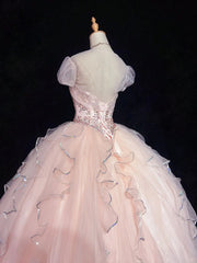 Sweet Ball Gown Strapless Short Sleeves Pink Sequined Long Formal Dress Birthday Prom Dresses With Jacket N2861