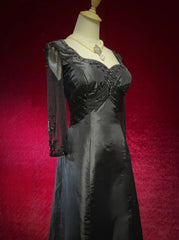 Charming Prom Dresses A Line Black Tie Dress With Embroidered Beaded Long Sleeves Formal Evening Outfits N3694
