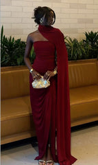 Elegant Classy Burgundy Maxi Dress Chiffon Long Formal Party Gown with Slit Birthday Outfits AB2308