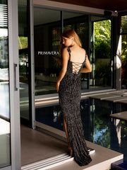 Long Fitted Prom Beaded Fringes Formal Dress by Primavera Couture 4127