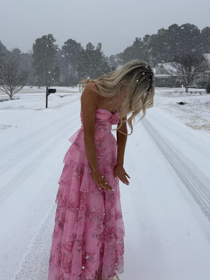 Modest A Line Sweetheart Pink Floral Chiffon Prom Dresses For Women Long Party Gown N1530