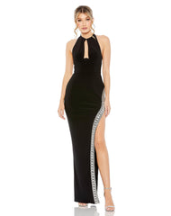 Long Halter Fitted Prom Gown Halter Neckline Mac Duggal 42053