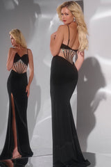 Jovani 42758 Long Fitted Slit Formal Beaded Corset Prom Dress