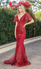 Long Glitter Formal Dress with Flutter Sleeves