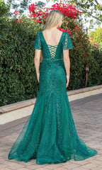 Long Glitter Formal Dress with Flutter Sleeves