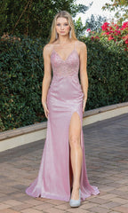 Sheer Lace-Bodice Long Glitter Prom Dress 4313