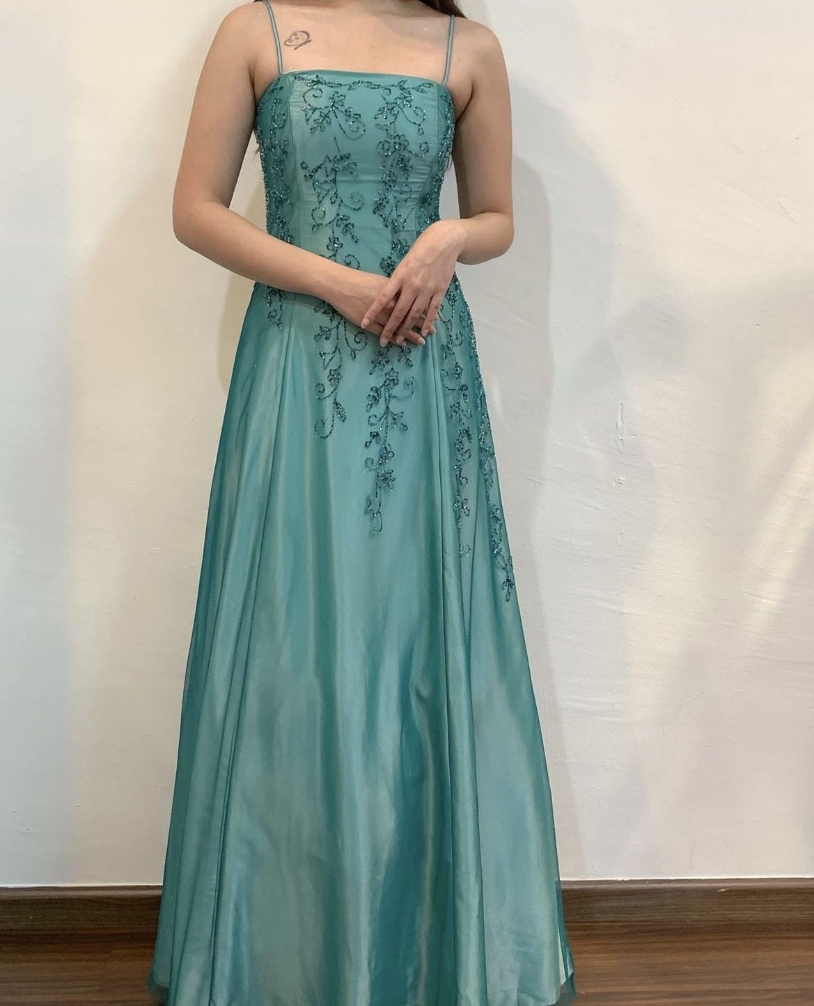 Vintage Y2K A line 2000s Spaghetti Strap Green Formal Dress 21st Birthday Prom Dresses N2753