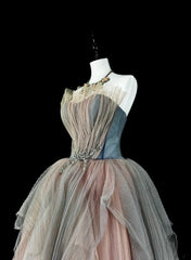 Modest Prom Dresses Ball Gown Sweetheart Tulle Sleeveless Evening Long Quince Dress N3076