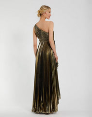 Pleated Metallic Dress High Low Prom Mac Duggal 49910