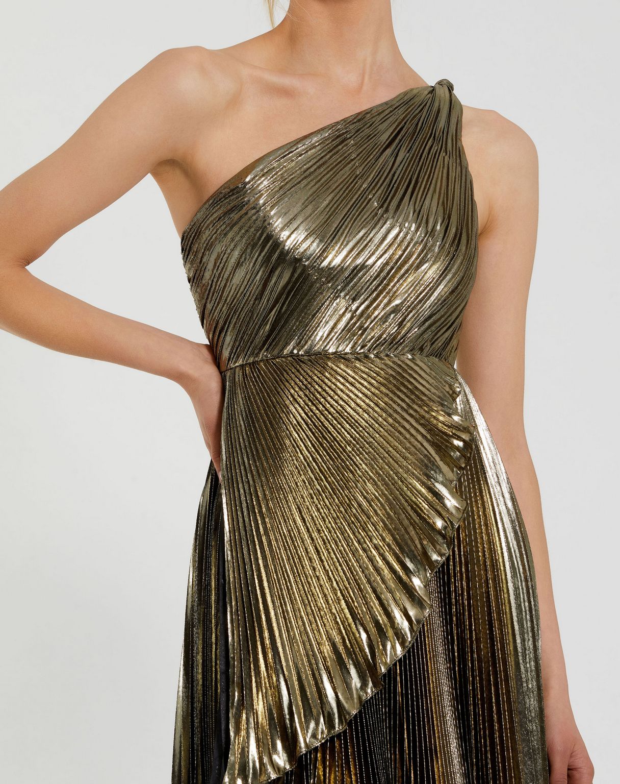 Pleated Metallic Dress High Low Prom Mac Duggal 49910