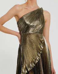 Pleated Metallic Dress High Low Prom Mac Duggal 49910