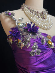 Vintage Prom Dresses Mermaid One Shoulder Grape Taffeta With Appliqued 90s Long Formal Gown N2895