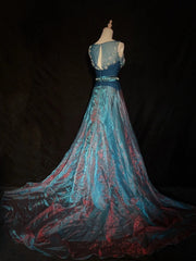 Vintage Prom Dresses 80s A Line Bateau Neck Blue Satin Long Formal Evening Outfits N3477