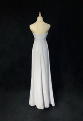 Vintage 90s Prom Dresses A Line Strapless Silver Chiffon Empire Long Prom Gown N3019