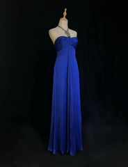 Vintage Prom Dresses A line Halter Royal Blue Chiffon With Beaded 90s Long Formal Gown N2903