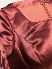 Vintage Prom Dresses 80s Ball Gown Square Neck Rust Red Satin Short Sleeves With Ruffled Semi Formal Evening Outfits N3625