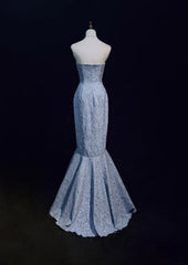 Vintage Prom Dresses 1960s Mermaid Strapless Blue Sequined With Ruffled Long Prom Gown N3097