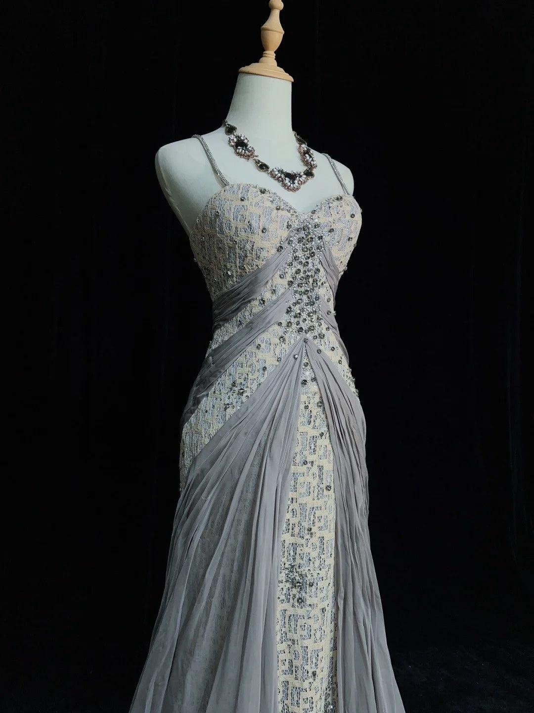 Vintage Prom Dresses Inspo Mermaid Spaghetti Strap Grey Lace 90s With Lace Sequined Formal Gowns N3348