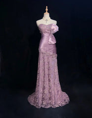 Elegant Prom Dresses Mermaid Sweetheart Lilac Tulle Lace With Beaded Long Formal Gown N2909
